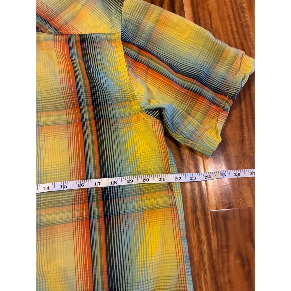 KAVU Mens Short Sleeve Plaid Button Down Shirt Yellow Blue Orange Large - Picture 4 of 6